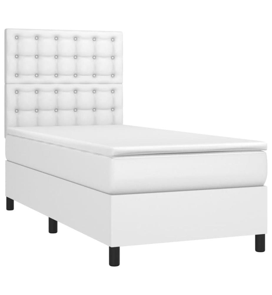 Boxspringbett mit Matratze Weiss 90x200 cm Kunstleder