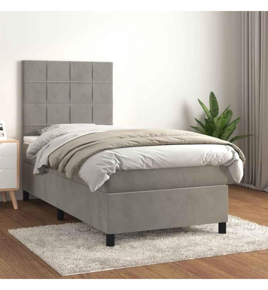 Boxspringbett mit Matratze Hellgrau 90x190 cm Samt