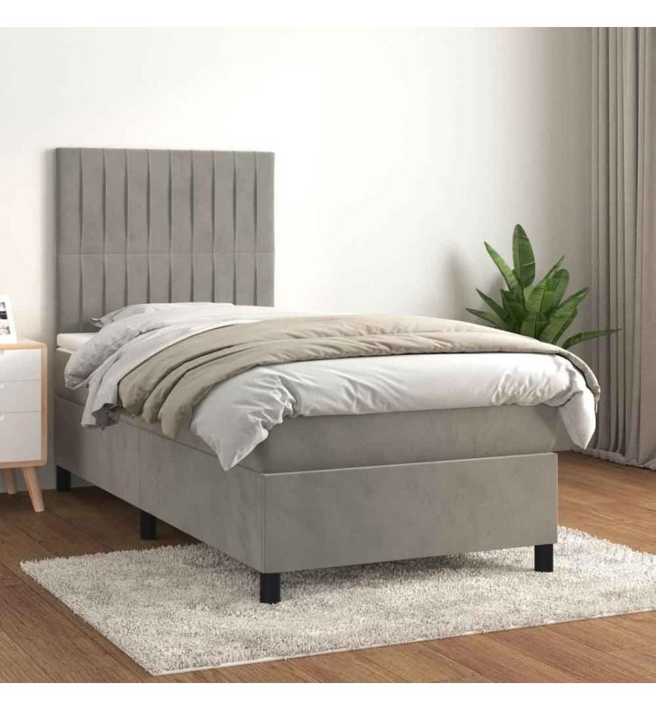 Boxspringbett mit Matratze Hellgrau 90x200 cm Samt