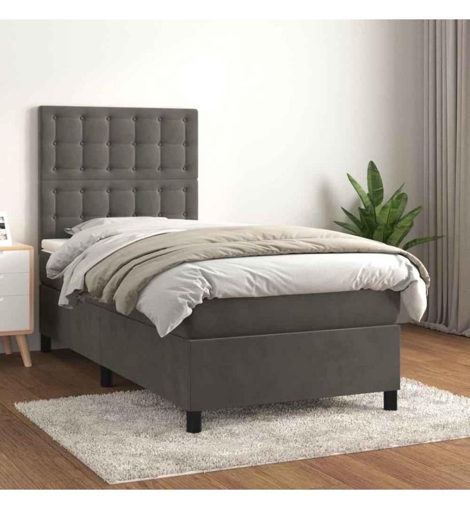Boxspringbett mit Matratze Dunkelgrau 80x200 cm Samt