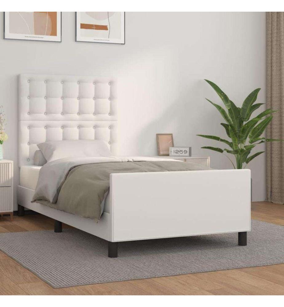 Bettgestell mit Kopfteil Weiss 80x200 cm Kunstleder