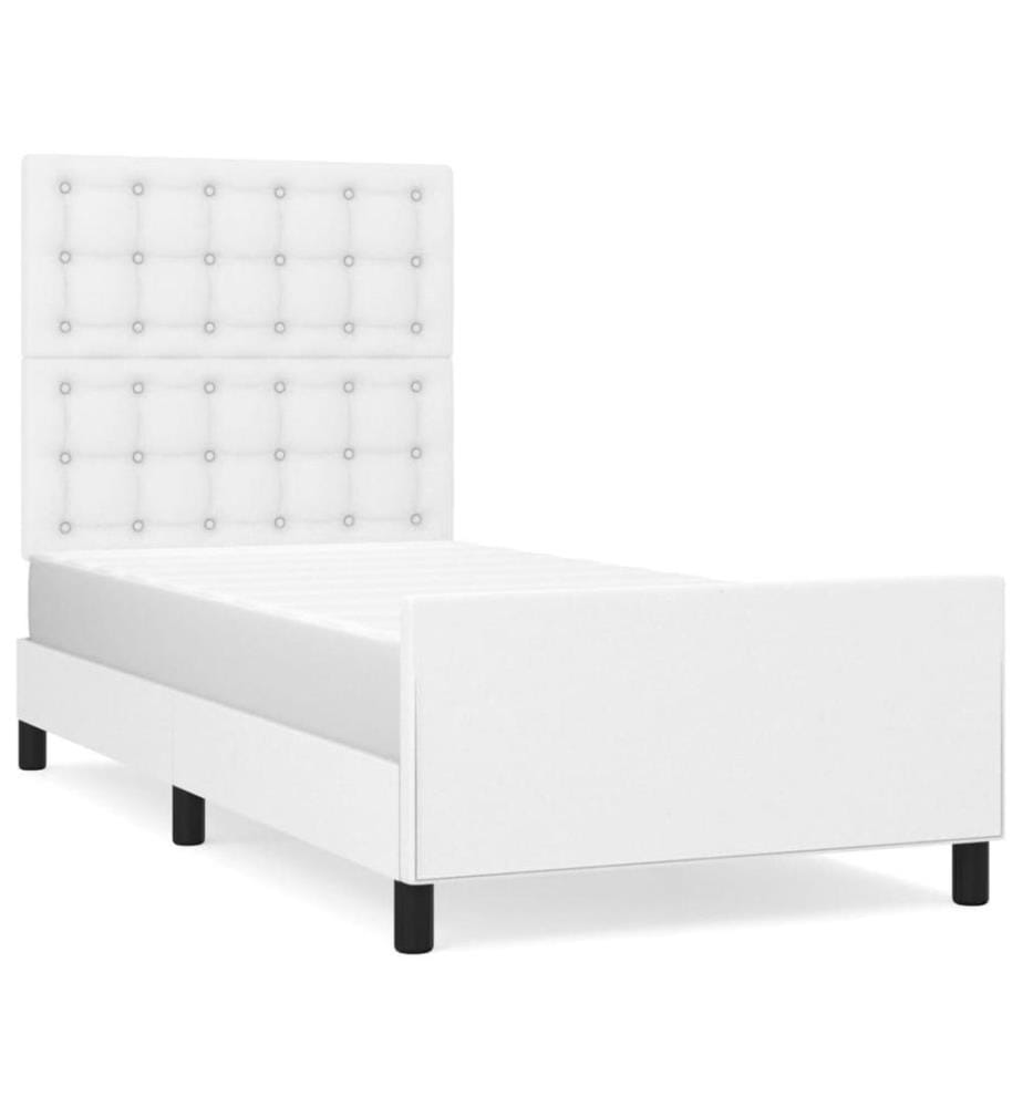 Bettgestell mit Kopfteil Weiss 90x200 cm Kunstleder