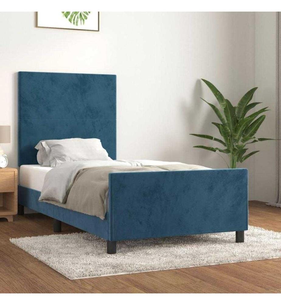 Bettgestell mit Kopfteil Dunkelblau 90x200 cm Samt