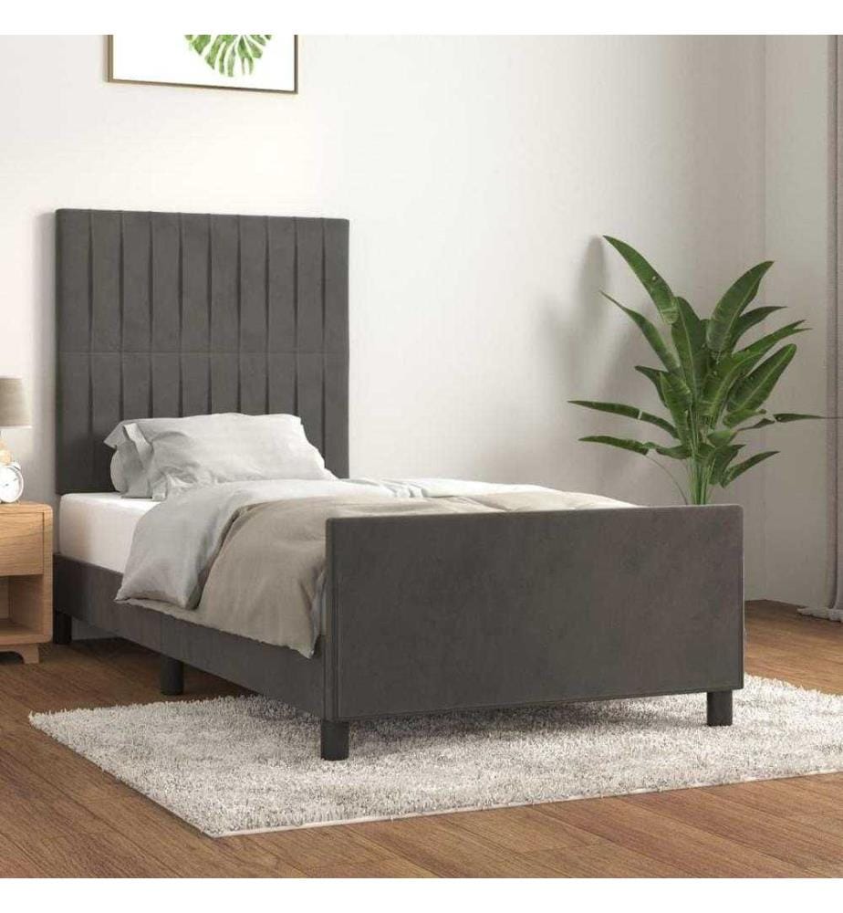 Bettgestell mit Kopfteil Dunkelgrau 90x190 cm Samt