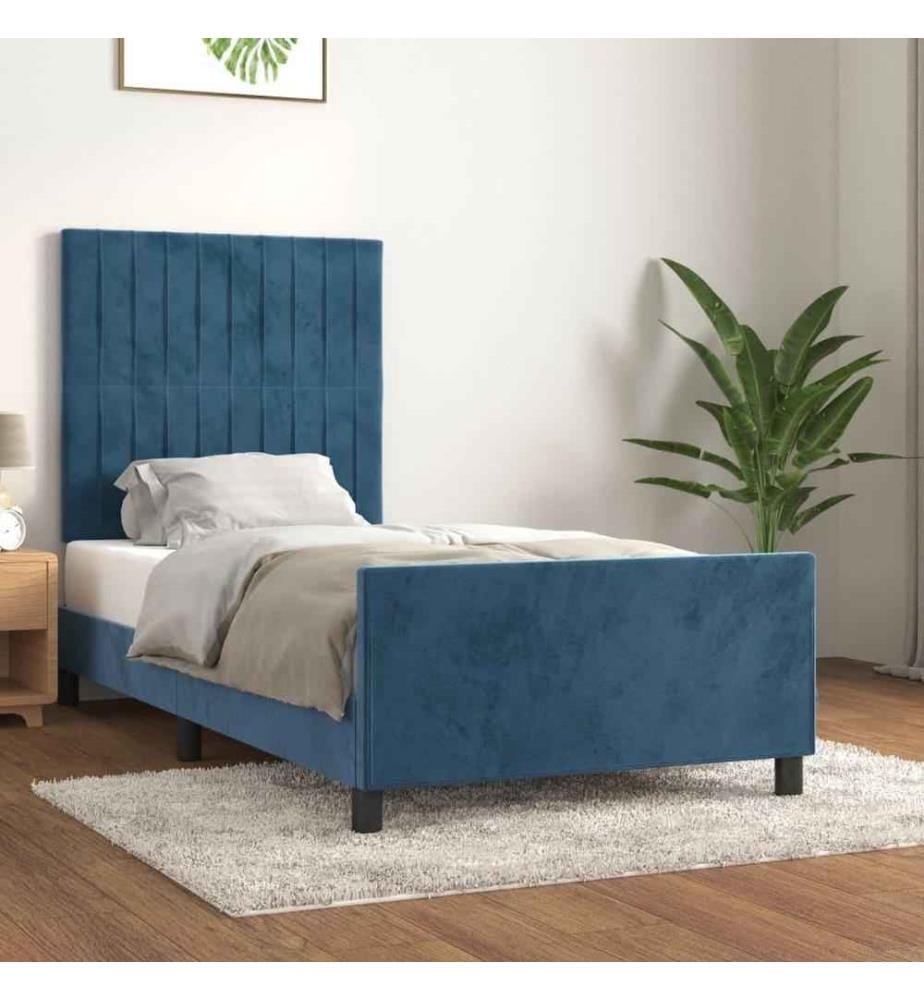 Bettgestell mit Kopfteil Dunkelblau 90x190 cm Samt