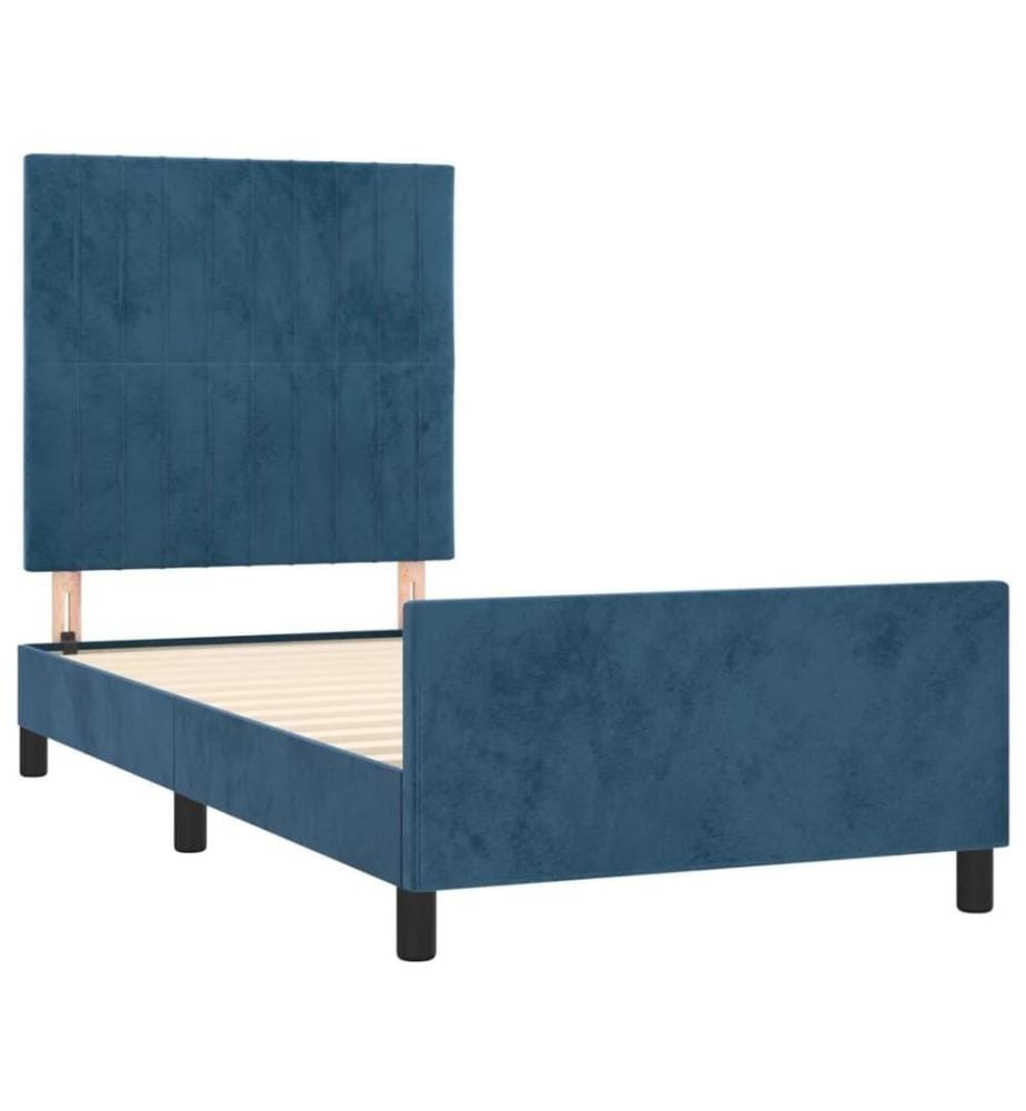 Bettgestell mit Kopfteil Dunkelblau 90x200 cm Samt