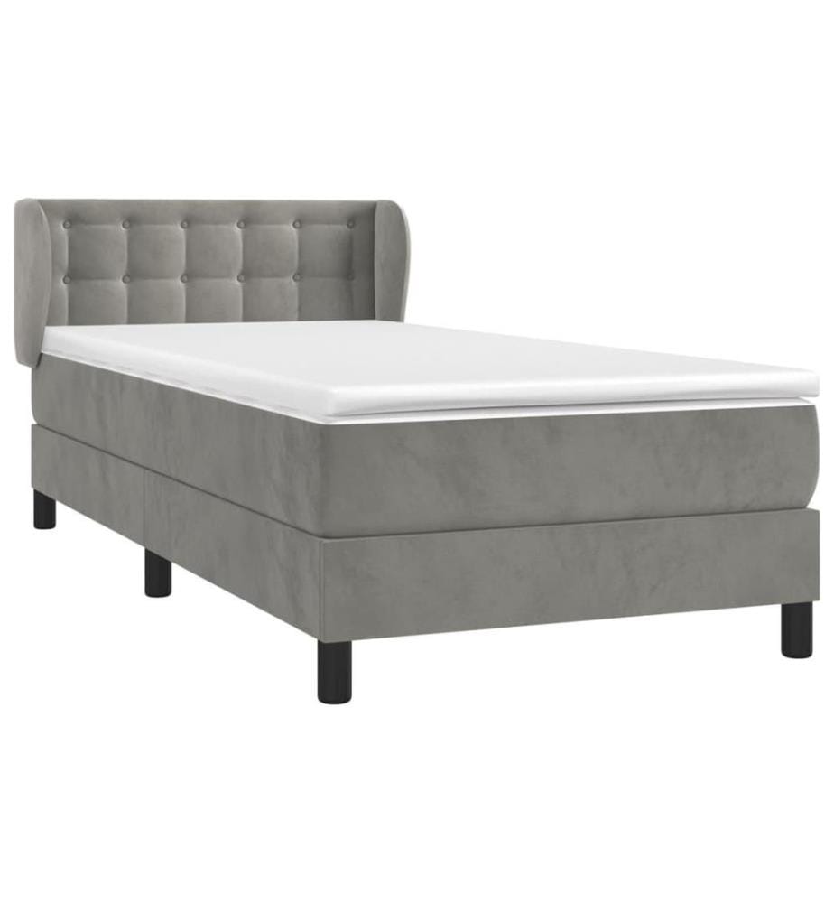 Boxspringbett mit Matratze Hellgrau 90x190 cm Samt