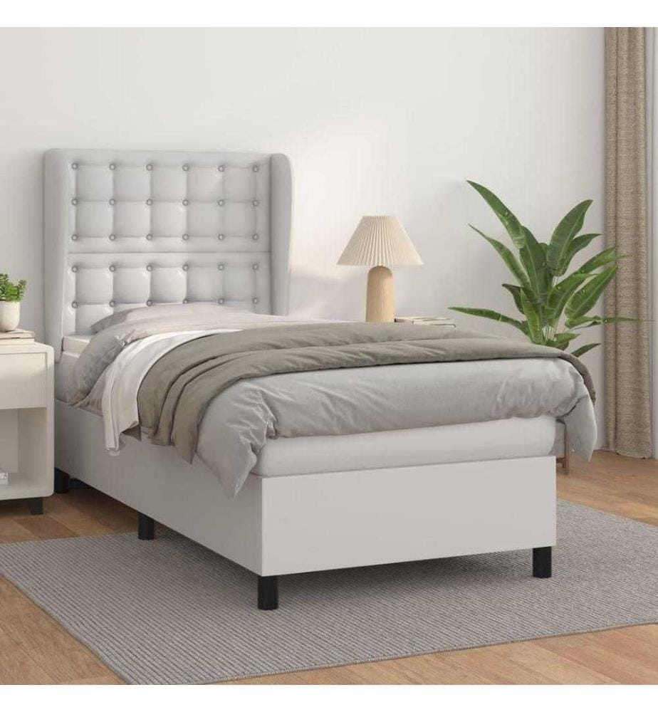 Boxspringbett mit Matratze Weiss 80x200 cm Kunstleder
