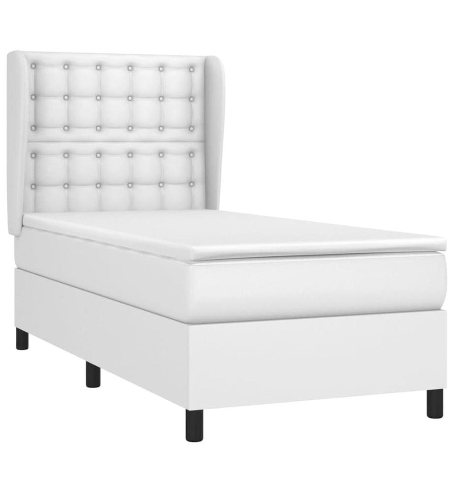 Boxspringbett mit Matratze Weiss 80x200 cm Kunstleder