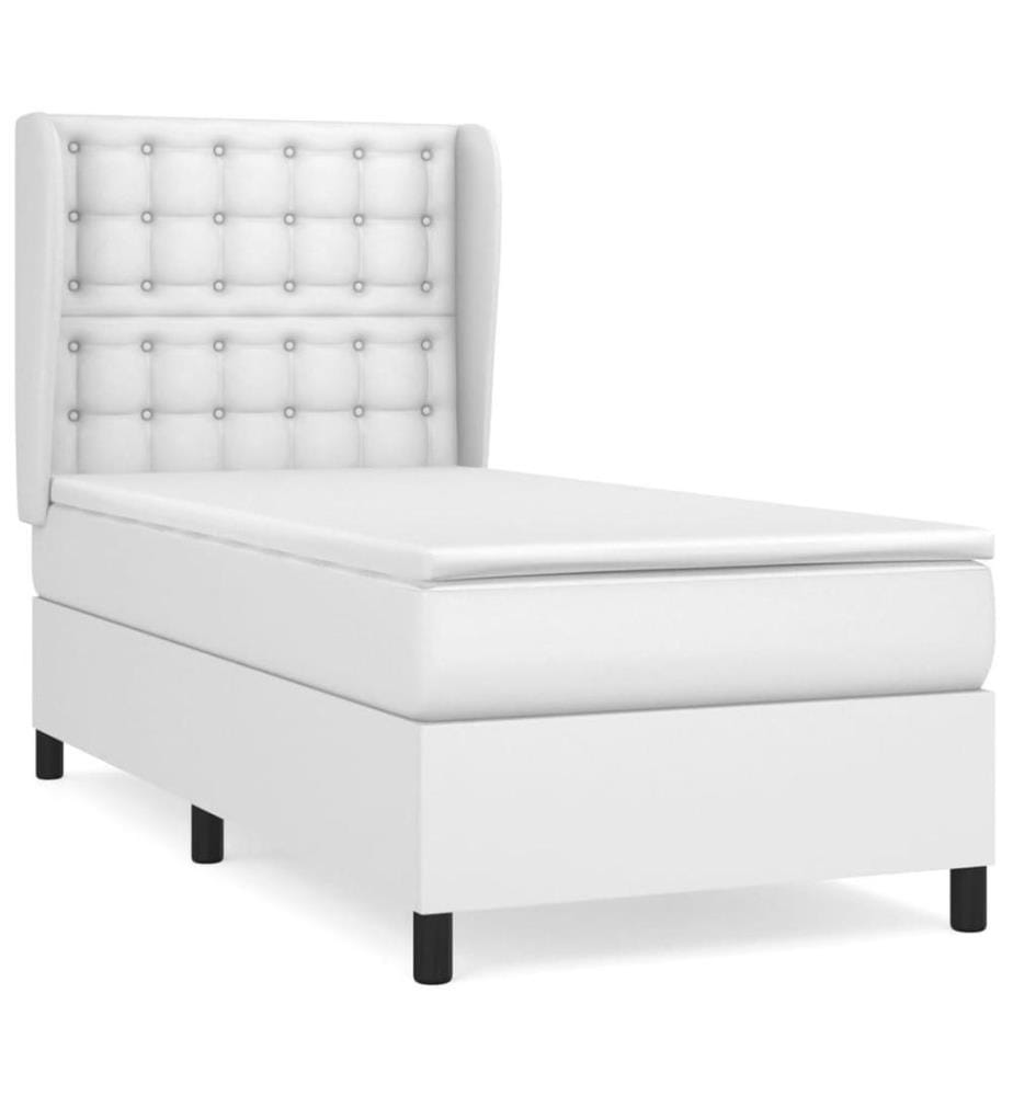 Boxspringbett mit Matratze Weiss 90x190 cm Kunstleder
