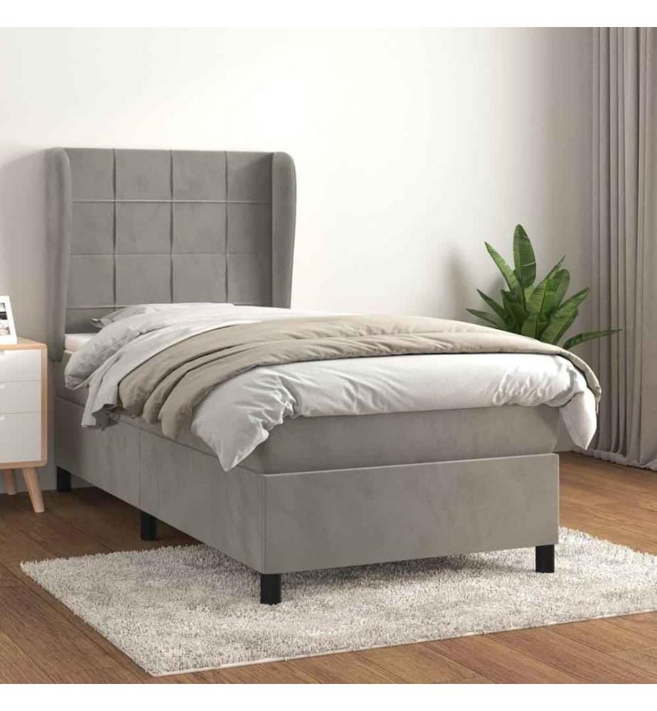 Boxspringbett mit Matratze Hellgrau 90x190 cm Samt