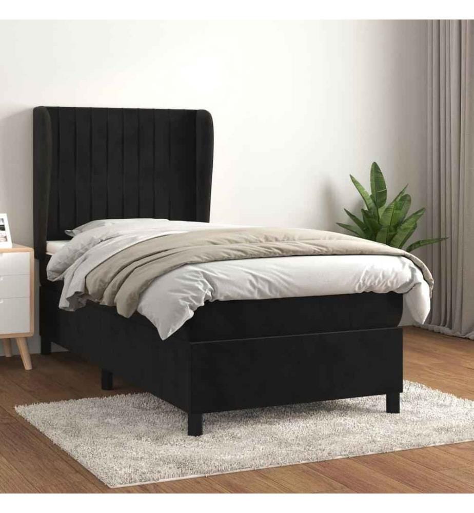 Boxspringbett mit Matratze Schwarz 90x200 cm Samt