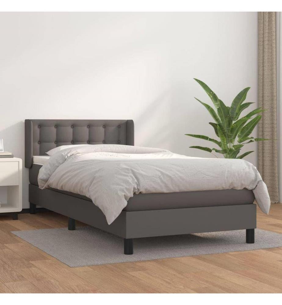 Boxspringbett mit Matratze Grau 90x190 cm Kunstleder