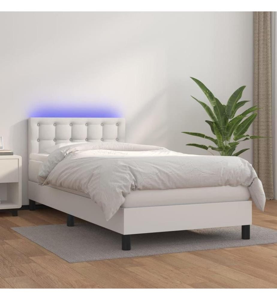 Boxspringbett mit Matratze & LED Weiss 90x190 cm Kunstleder