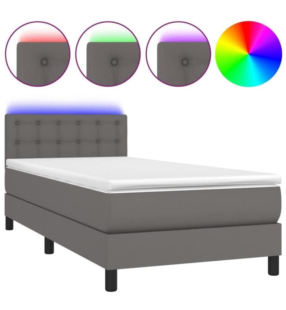 Boxspringbett mit Matratze & LED Grau 90x190 cm Kunstleder