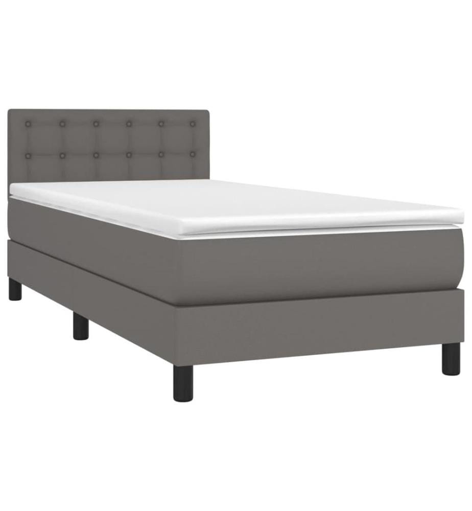 Boxspringbett mit Matratze & LED Grau 90x190 cm Kunstleder