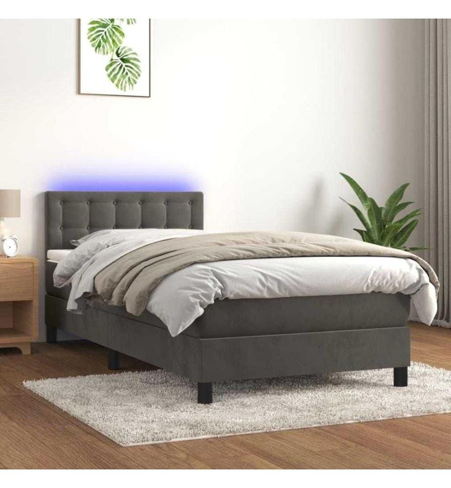 Boxspringbett mit Matratze & LED Dunkelgrau 90x190 cm Samt