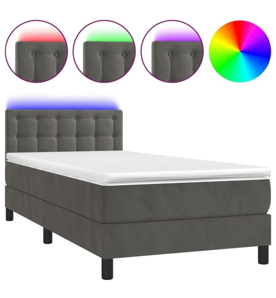 Boxspringbett mit Matratze & LED Dunkelgrau 90x190 cm Samt