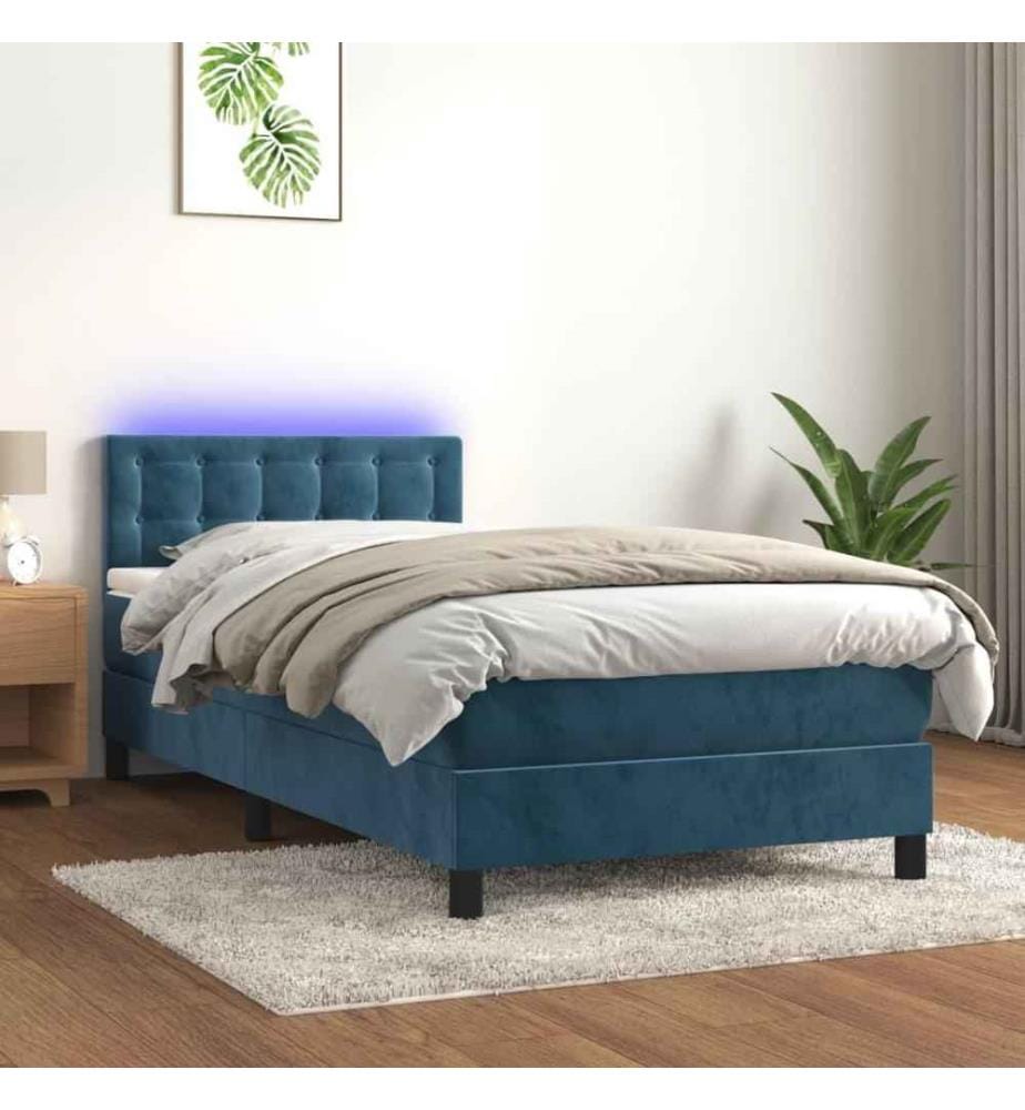 Boxspringbett mit Matratze & LED Dunkelblau 90x190 cm Samt