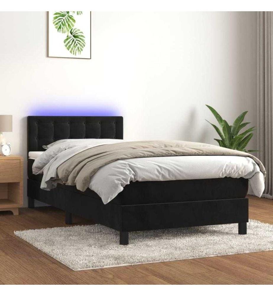 Boxspringbett mit Matratze & LED Schwarz 90x200 cm Samt