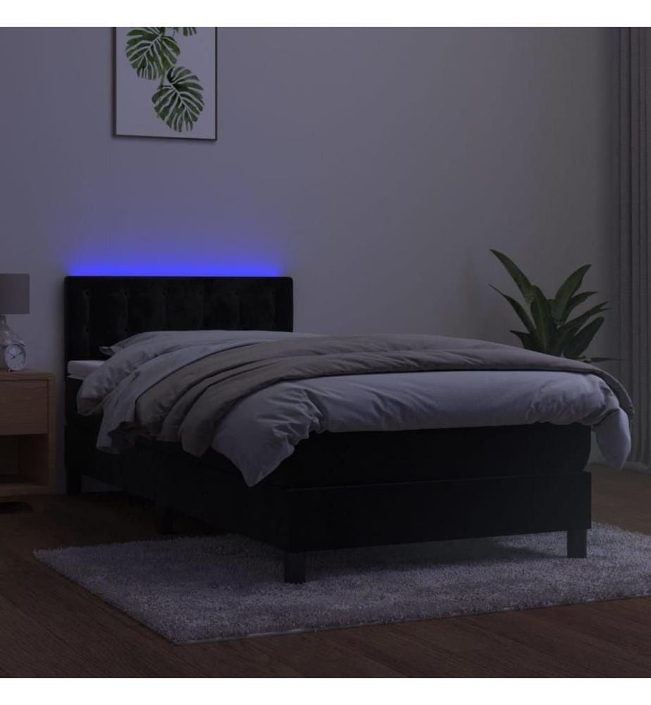 Boxspringbett mit Matratze & LED Schwarz 100x200 cm Samt