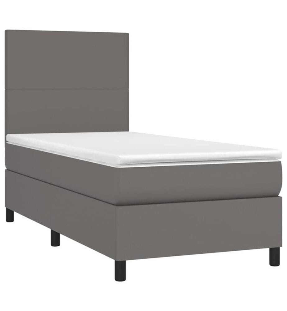 Boxspringbett mit Matratze & LED Grau 90x190 cm Kunstleder
