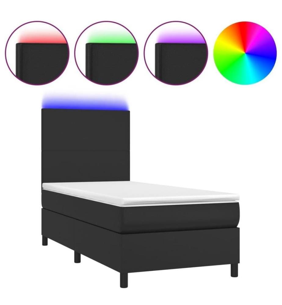 Boxspringbett mit Matratze & LED Schwarz 90x200 cm Kunstleder