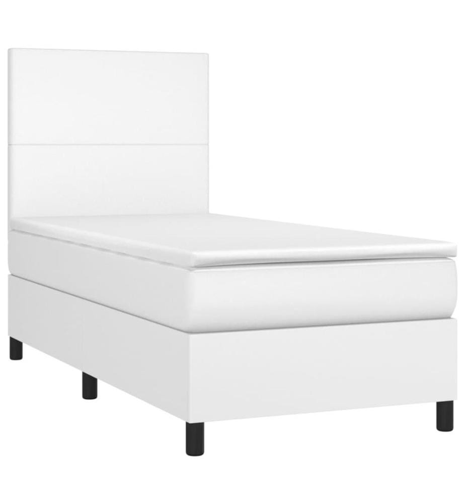 Boxspringbett mit Matratze & LED Weiss 100x200 cm Kunstleder