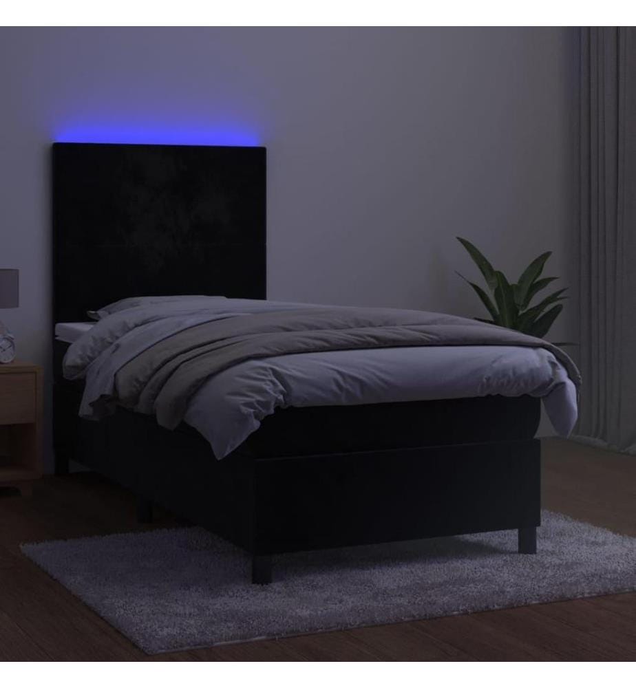 Boxspringbett mit Matratze & LED Schwarz 90x190 cm Samt