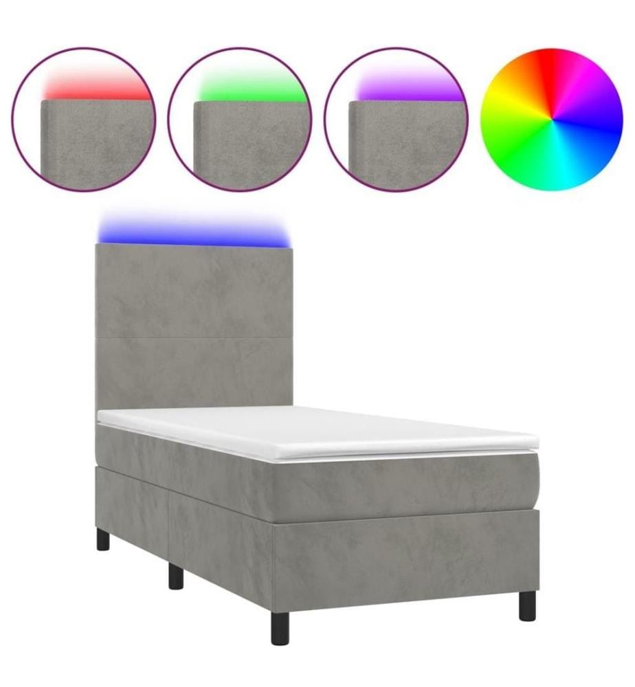 Boxspringbett mit Matratze & LED Hellgrau 90x200 cm Samt