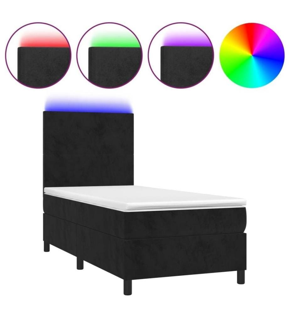 Boxspringbett mit Matratze & LED Schwarz 90x200 cm Samt
