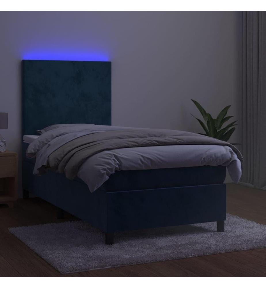 Boxspringbett mit Matratze & LED Dunkelblau 100x200 cm Samt