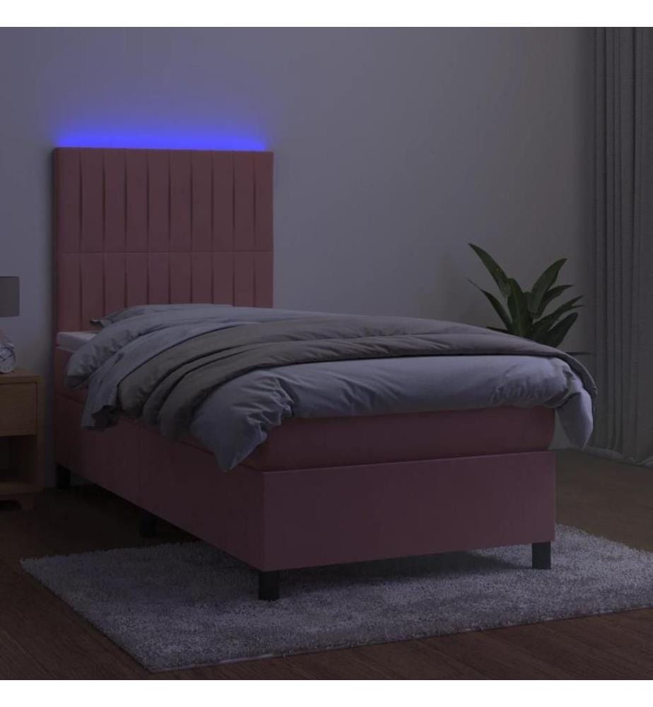 Boxspringbett mit Matratze & LED Rosa 80x200 cm Samt