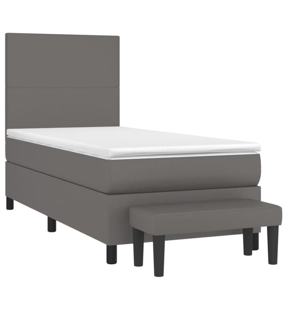 Boxspringbett mit Matratze Grau 90x190 cm Kunstleder