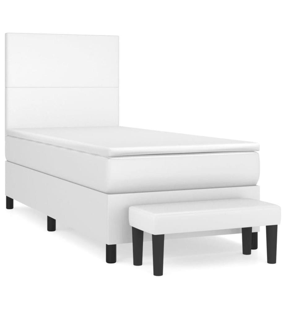 Boxspringbett mit Matratze Weiss 90x200 cm Kunstleder