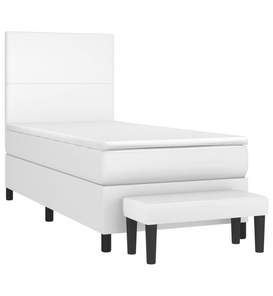 Boxspringbett mit Matratze Weiss 90x200 cm Kunstleder