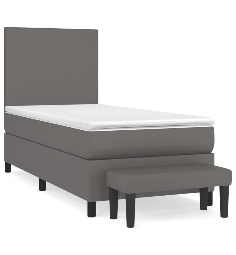Boxspringbett mit Matratze Grau 100x200 cm Kunstleder