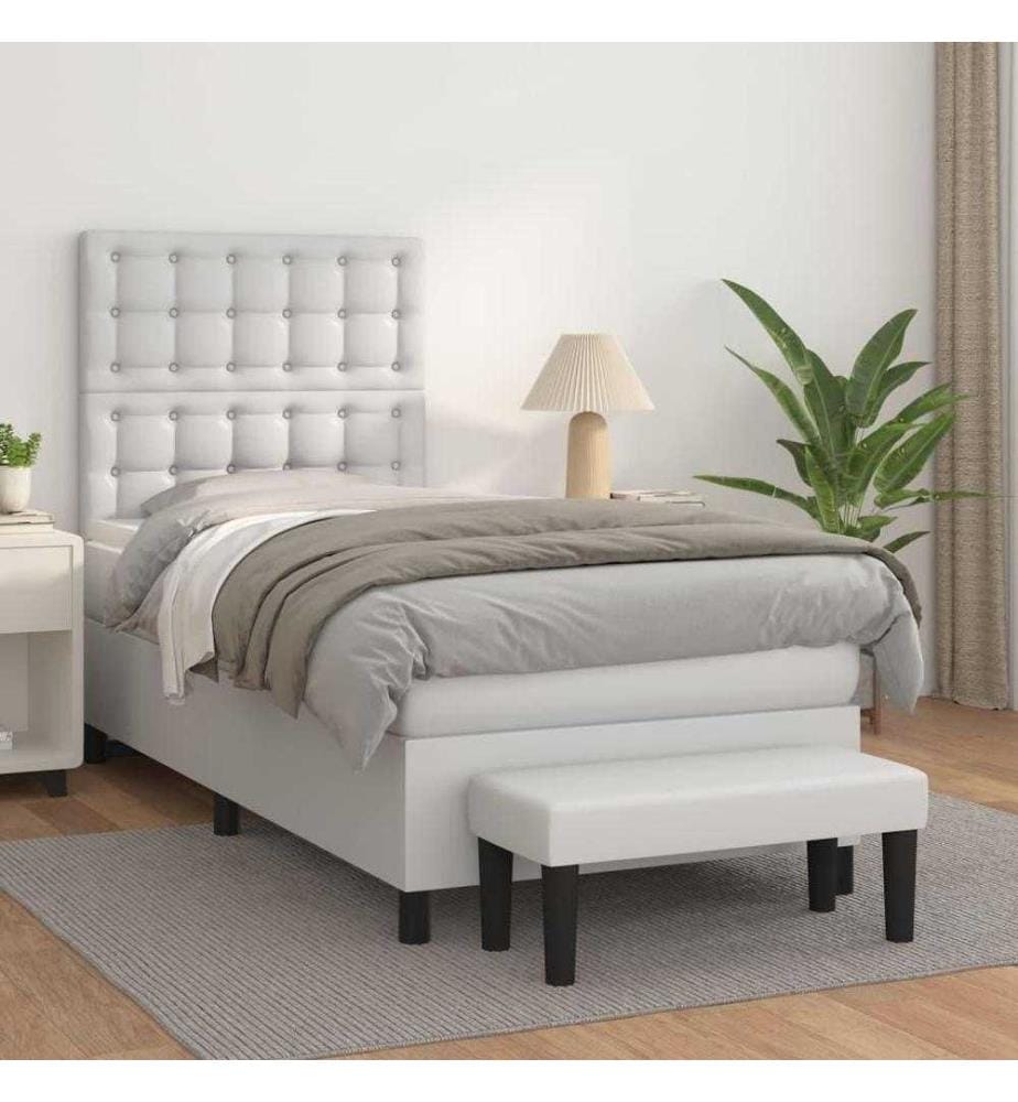 Boxspringbett mit Matratze Weiss 90x190 cm Kunstleder
