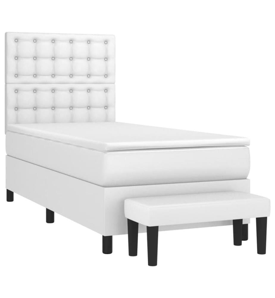 Boxspringbett mit Matratze Weiss 90x200 cm Kunstleder
