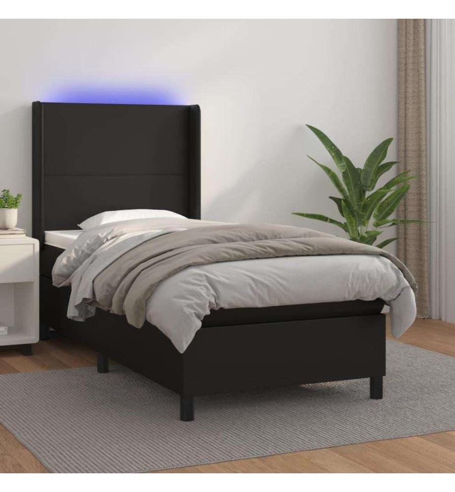 Boxspringbett mit Matratze & LED Schwarz 90x200 cm Kunstleder