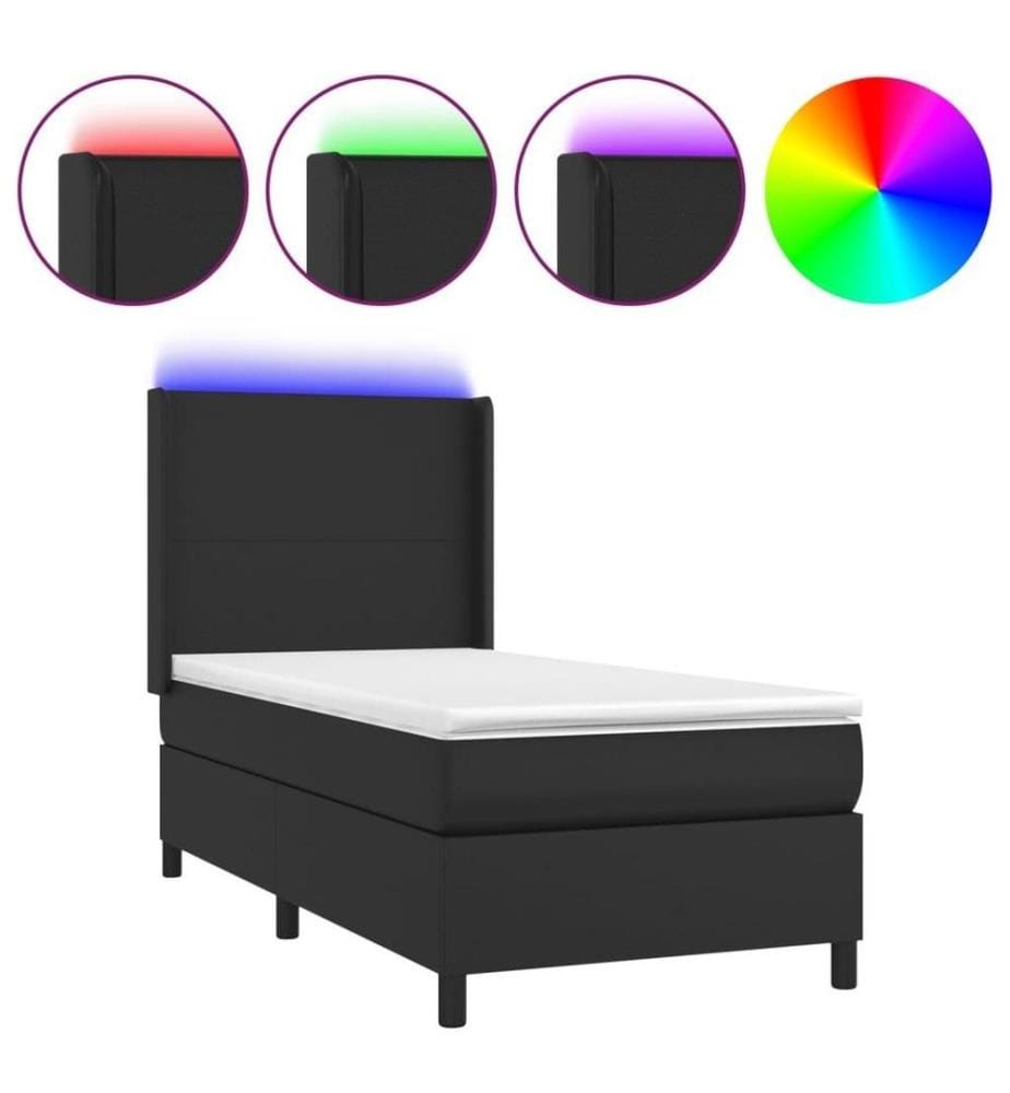 Boxspringbett mit Matratze & LED Schwarz 90x200 cm Kunstleder