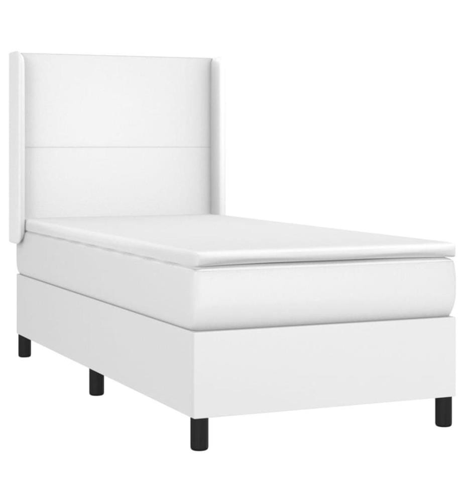 Boxspringbett mit Matratze & LED Weiss 100x200 cm Kunstleder