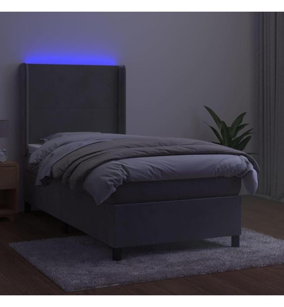 Boxspringbett mit Matratze & LED Hellgrau 90x190 cm Samt