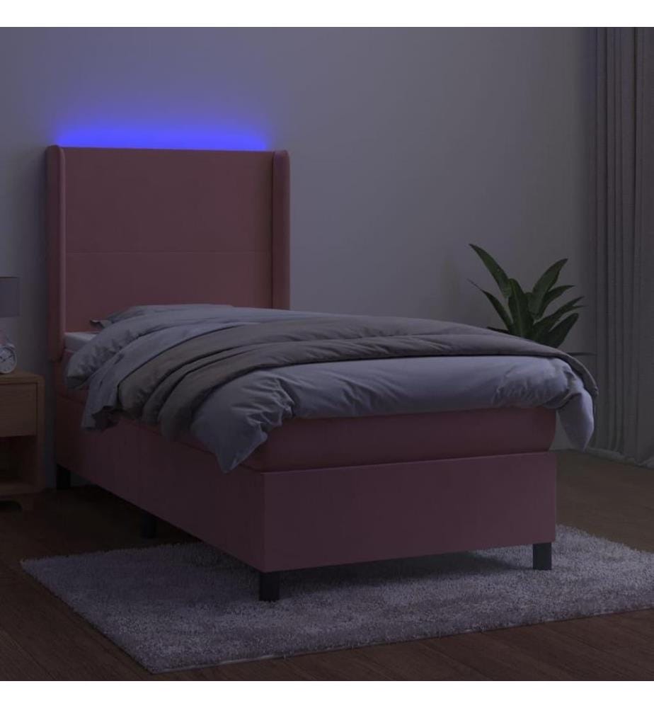 Boxspringbett mit Matratze & LED Rosa 90x190 cm Samt