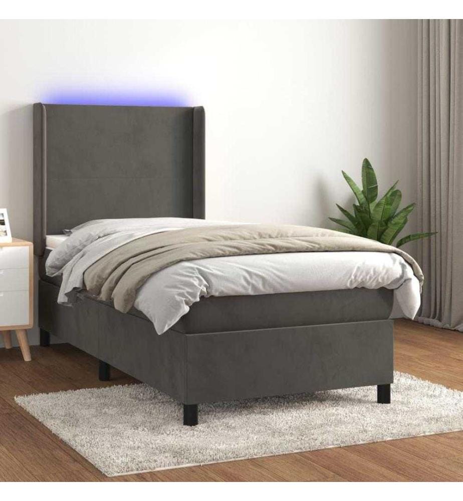 Boxspringbett mit Matratze & LED Dunkelgrau 90x200 cm Samt