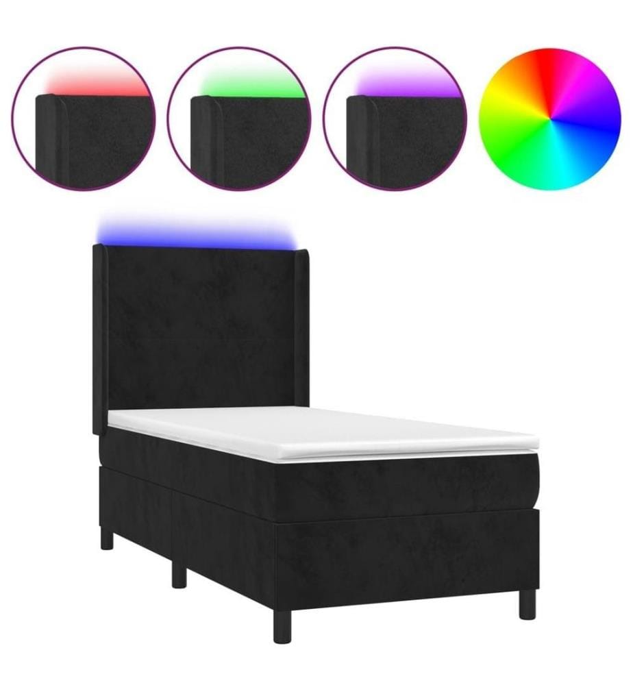 Boxspringbett mit Matratze & LED Schwarz 90x200 cm Samt