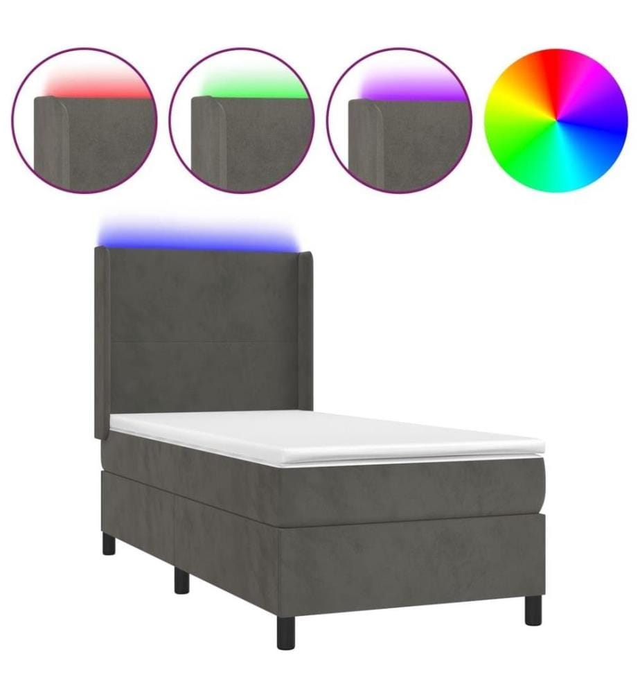 Boxspringbett mit Matratze & LED Dunkelgrau 100x200 cm Samt