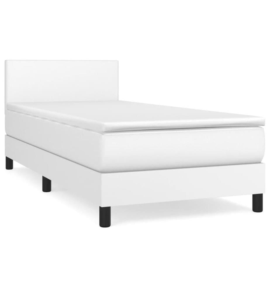Boxspringbett mit Matratze Weiss 90x190 cm Kunstleder