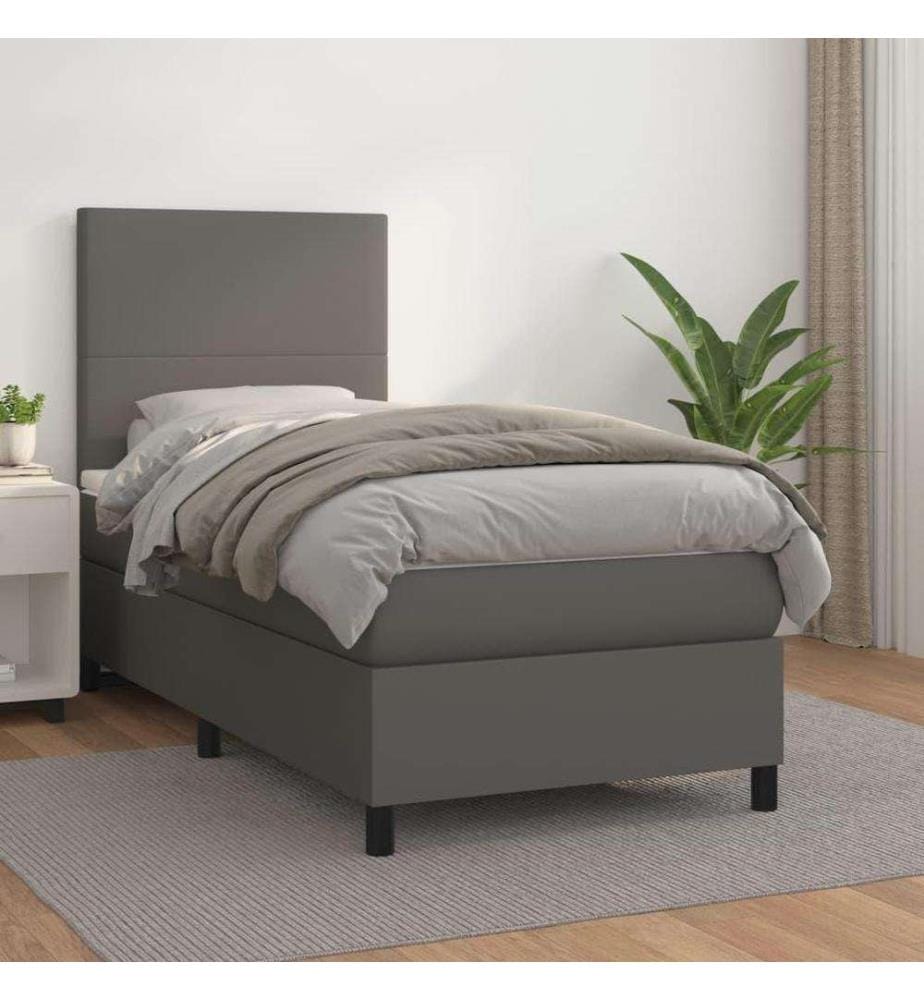 Boxspringbett mit Matratze Grau 90x190 cm Kunstleder