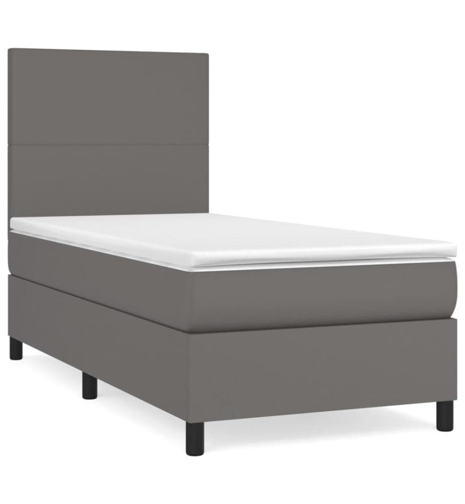 Boxspringbett mit Matratze Grau 90x200 cm Kunstleder